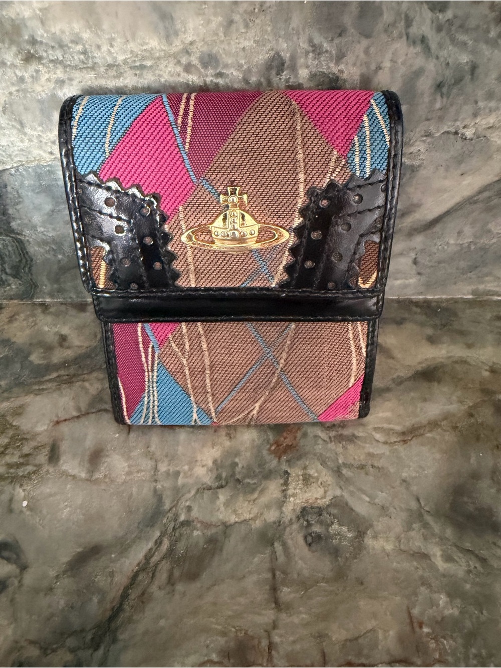 Vivienne Westwood Pink Blue Brown Plaid Compact Wallet